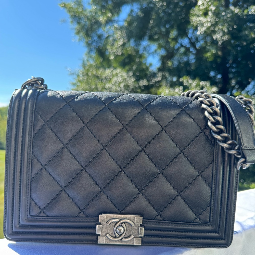 Chanel Large Boy Bag – Black Quilted Caviar Leather with Ruthenium Hardware - Picture 6 of 13